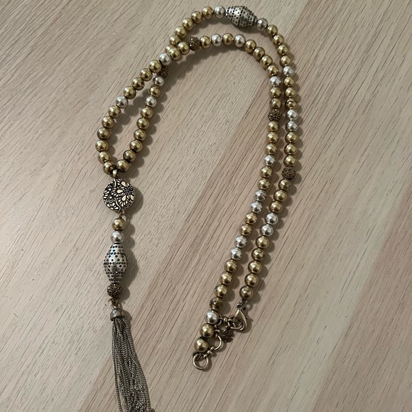 Mixed Metals Beaded Tassel Pendant Necklace - Picture 2 of 3